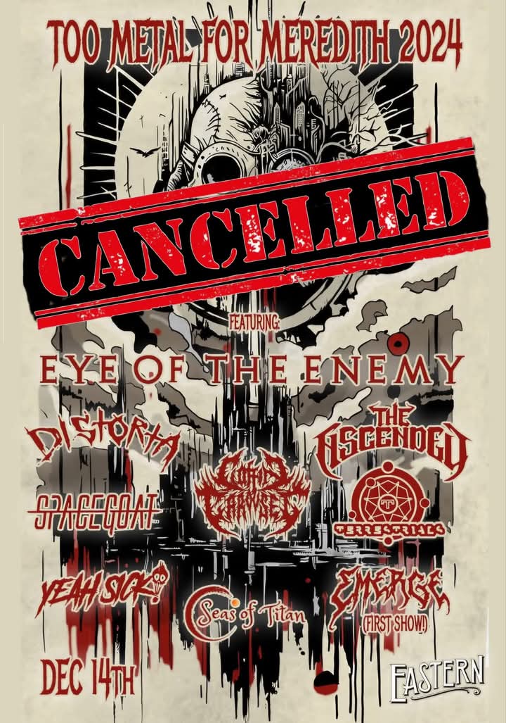 Sorry folks our show this Saturday in Ballarat 'Too Metal For Meredith 2024' has been cancelled due to a venue closure 💥
