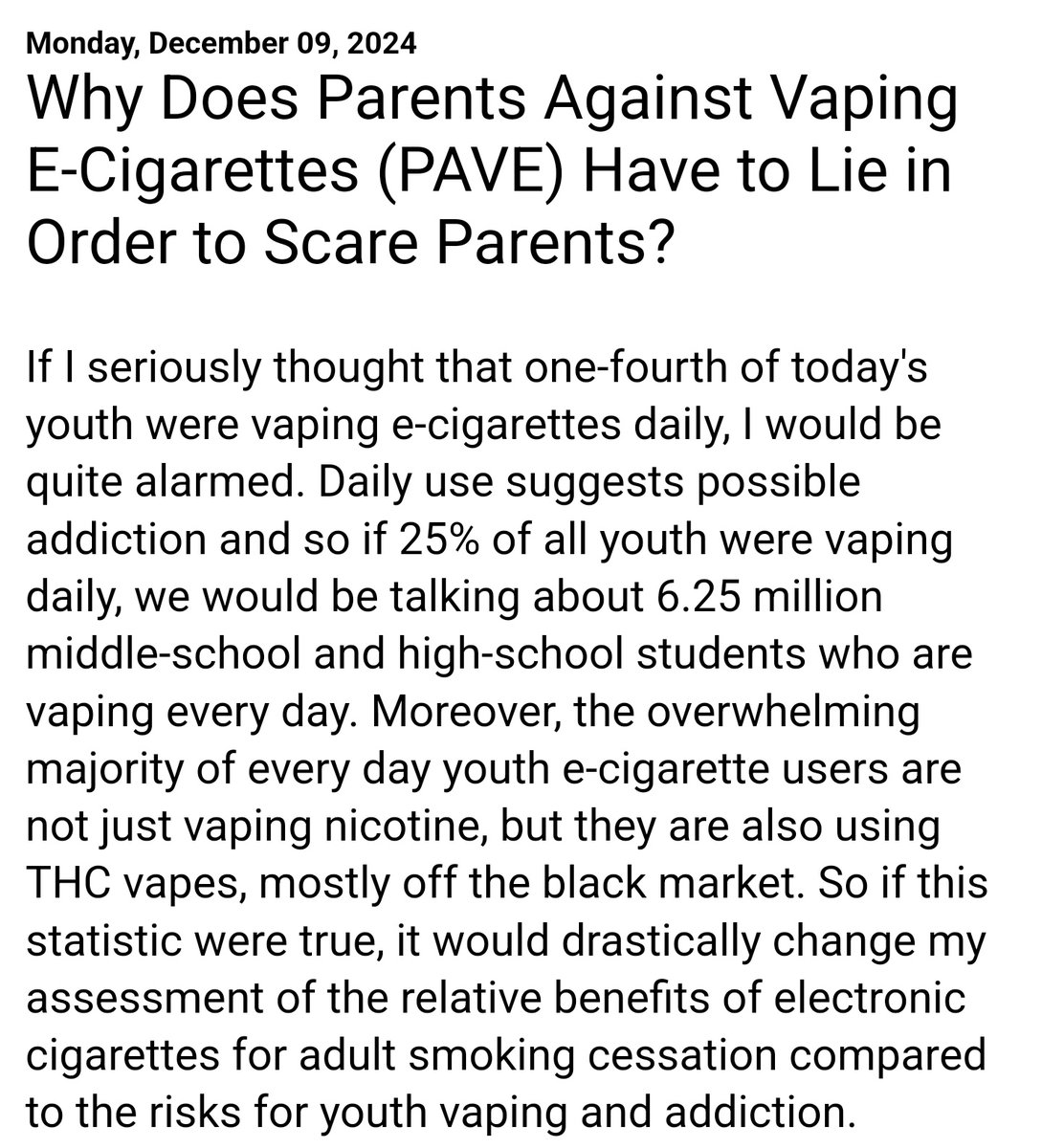 New blog post from <a href="/mbsiegel/">Michael Siegel</a>, who should unlock his X account.

Why Does Parents Against Vaping E-cigarettes (PAVE) Have to Lie in Order to Scare Parents?