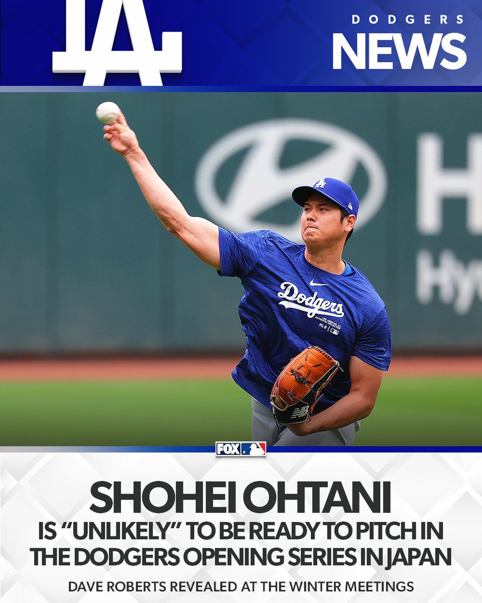 MLBONFOX's tweet photo. Dave Roberts told reporters that it's unlikely that Shohei Ohtani will pitch in the Tokyo Series on March 18th and 19th in Japan, but he does expect him to be in the lineup https://t.co/UNxERAeA7S