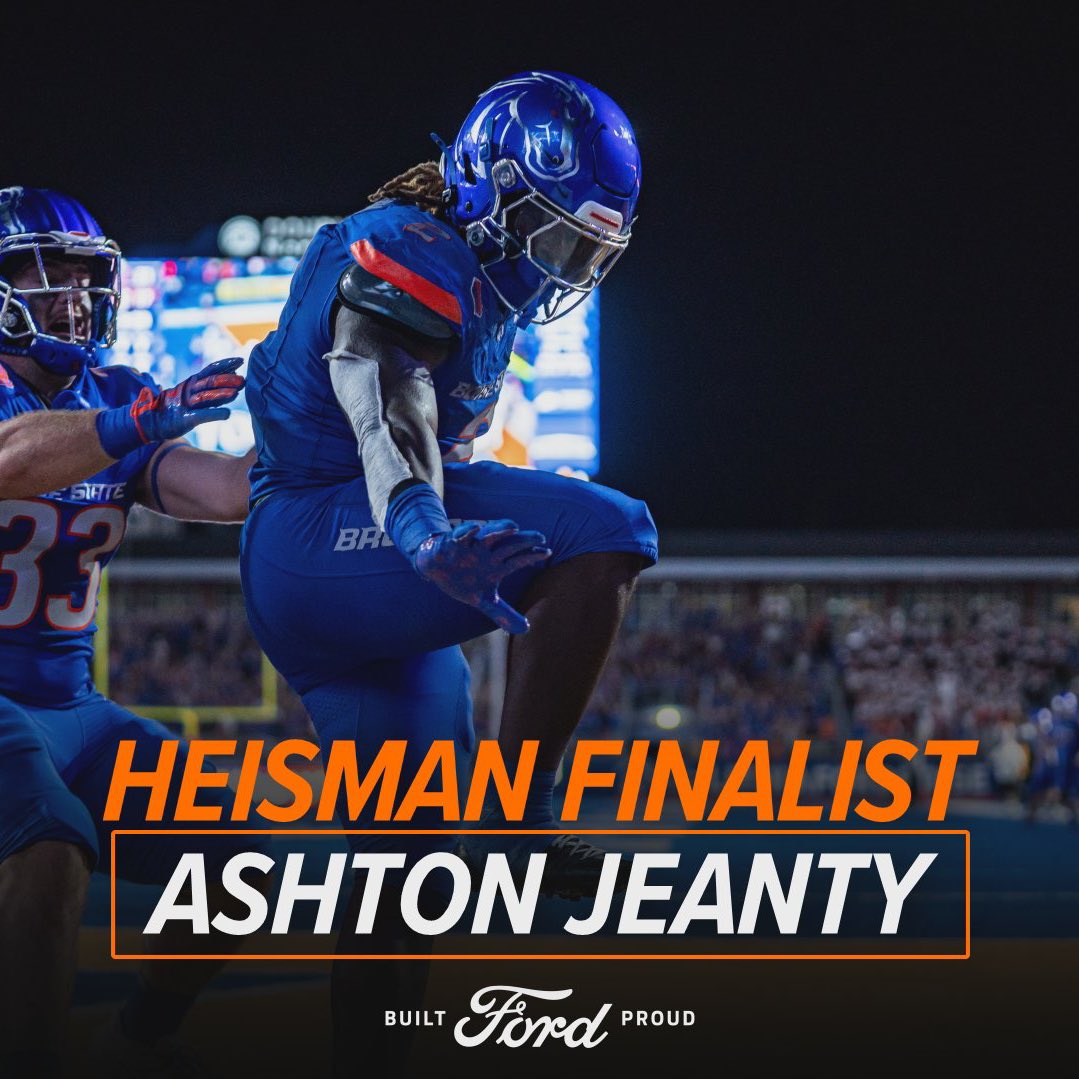 Jay_Tust's tweet image. BREAKING: #BoiseState running back Ashton Jeanty was just named a finalist for the 2024 Heisman Trophy.