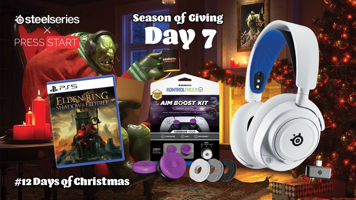 🎄 Day 7 of the SteelSeries ANZ x <a href="/PressStartAU/">PressStartAustralia</a> #12DaysOfChristmas competition!🎄 

Win a <a href="/SteelSeries/">SteelSeries</a> Arctis Nova 7P White, @kKontrolFreek Frenzy Aim Boost Kit, Elden Ring: Shadow of the Erdtree for PS5 ⚔️

Enter here ⤵️
gleam.io/kU5YE/steelser… (ANZ only)