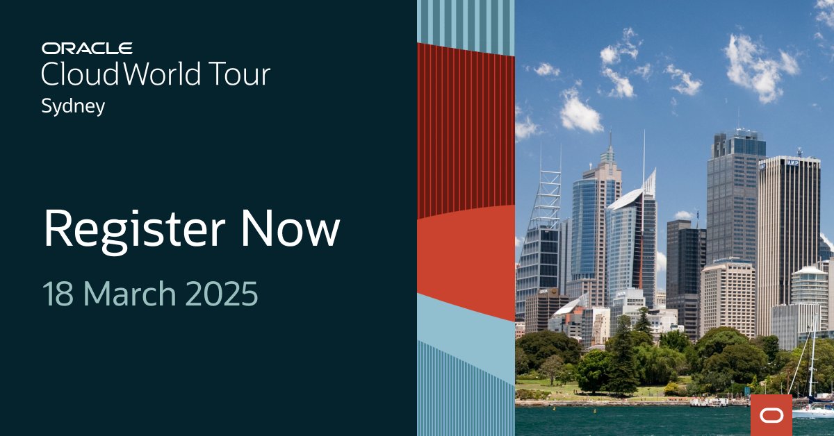 Register today for #CloudWorld Tour Sydney! Experience the future of cloud and #AI at this complimentary, one-day event: social.ora.cl/6015QRN07