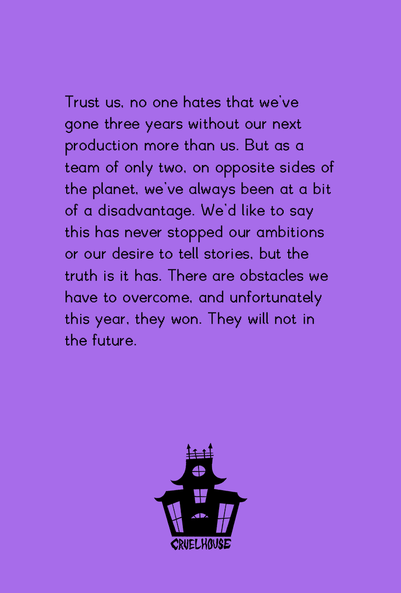 CruelhouseGame's tweet photo. An update from your friends at Cruelhouse. 💜 https://t.co/DGGeMTOejG