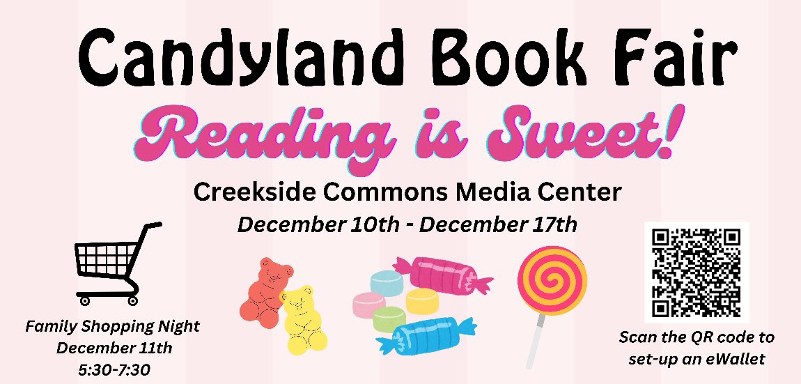 Creekside Book Fair starts tomorrow! <a href="/CreeksideMS/">Creekside MS</a> <a href="/CreeksidePTO/">Creekside Middle School PTO</a>