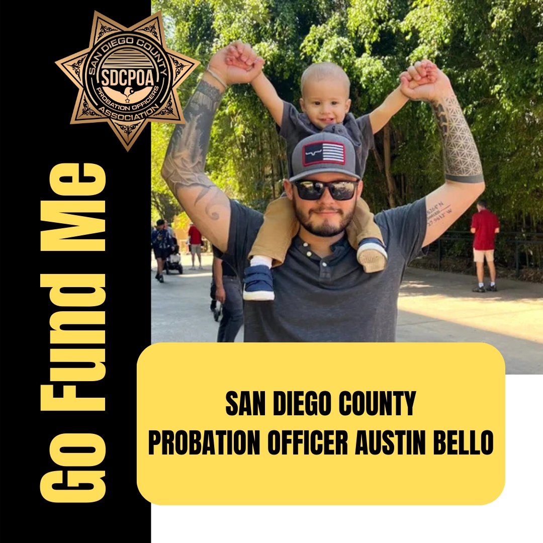 SDCPOA's tweet image. Go Fund Me alert! @SDProbation Probation Officer Austin Bello was recently diagnosed with a rare neuroendocrine tumor in his abdomen. 

Donate online: gofundme.com/f/donate-to-au…

#sdprobation #sandiegocountyprobation #sdcpoa #probationofficer #gofundme