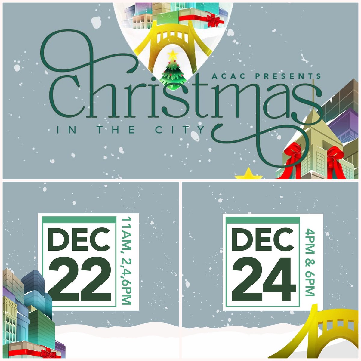 alan_hannah's tweet photo. Christmas in the City presented by ACAC will be here soon! Reserve your free tickets now for this creative and musical Christmas celebration. Who are you inviting? https://t.co/mXb34ckqh1