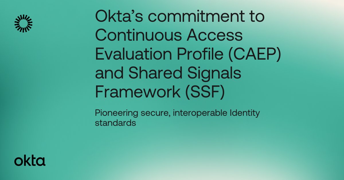 okta's tweet photo. We're shaping a digital world where Identity is safe, more streamlined, and interoperable.

Learn how our CAEP and SSF-compliant products are leading the way ➡️ https://t.co/cADi9rFPmE https://t.co/5awDgSzXV3