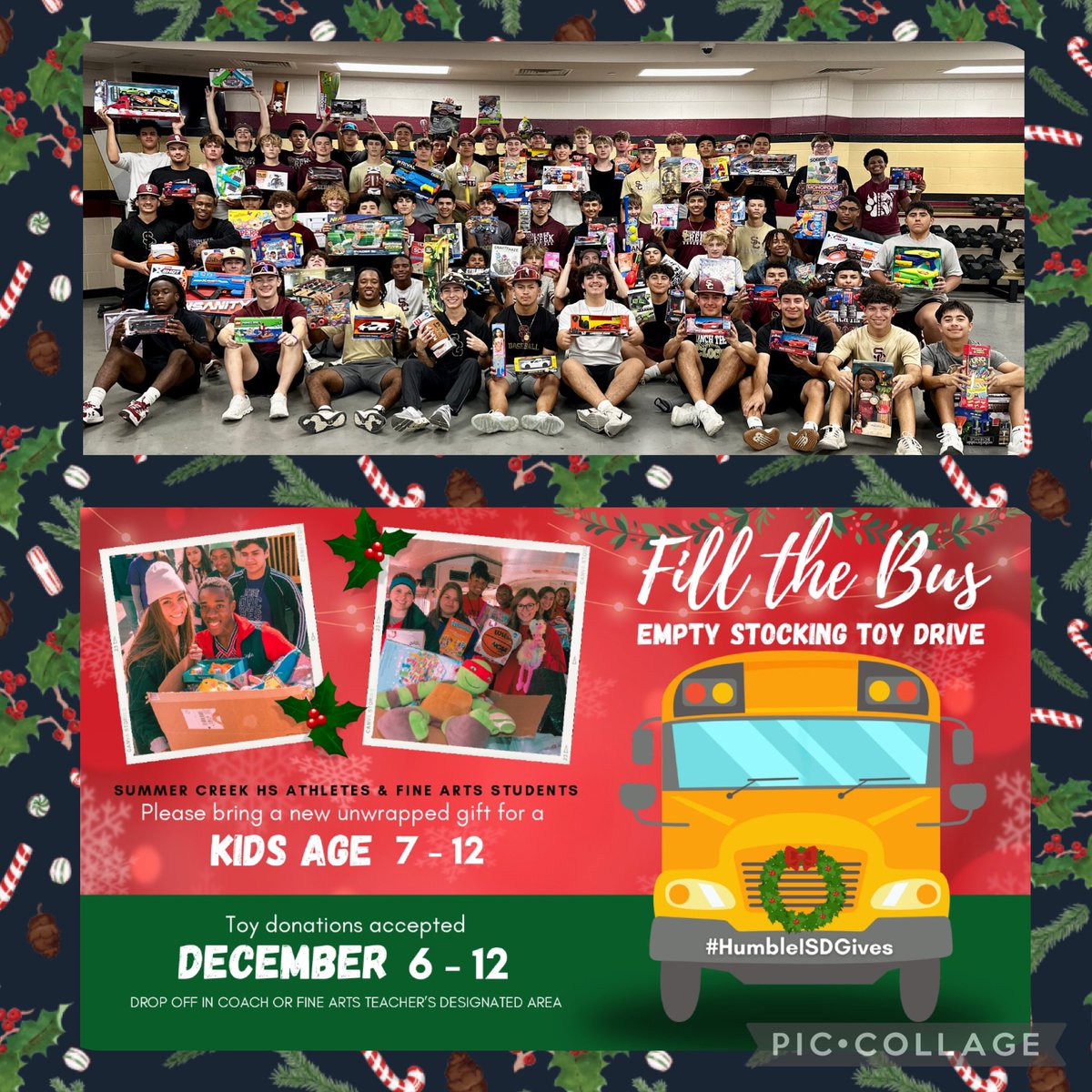 SCHS_Baseball1's tweet photo. THANK YOU Bulldog Baseball players and parents for giving to those in need this Holiday Season for the Humble ISD Fill the Bus Toy Drive! #BLEED #SelflessService 
@HumbleISD_SCHS 
@HumbleISD_Ath https://t.co/22nNHr8NUo