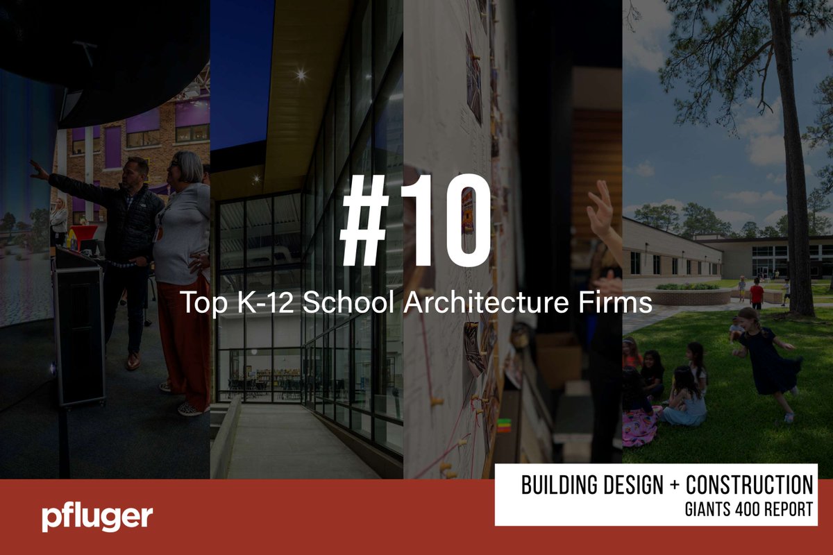 Pfluger has been recognized as one of the Top 10 PreK-12 school architecture firms by BD+C.

This recognition is based on the growth of our work, which wouldn’t be possible without the schools and communities who trust us to bring their visions to life.

#meaningfulexperiences