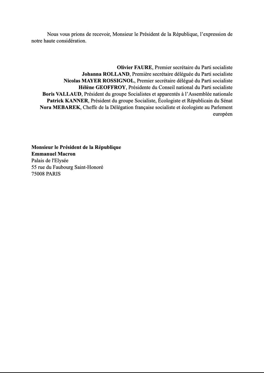 Uni, le Parti Socialiste se rendra à l’Elysée. Seuls le dialogue républicain et la confrontation des points de vue permettront de trouver une issue. Nous défendrons la nomination d’un Premier Ministre de Gauche, afin d’organiser le travail et de rendre possibles les compromis.