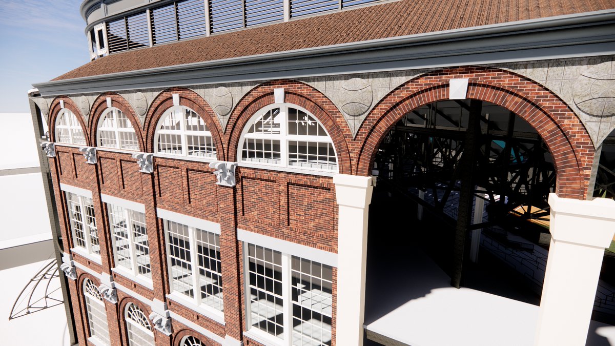 SportsBandbox's tweet photo. The facade along Sullivan St is coming to life at #VirtualEbbets Field. #Brooklyn #Dodgers #EbbetsField #Ballpark #NotAI https://t.co/ov6K9vOGk9