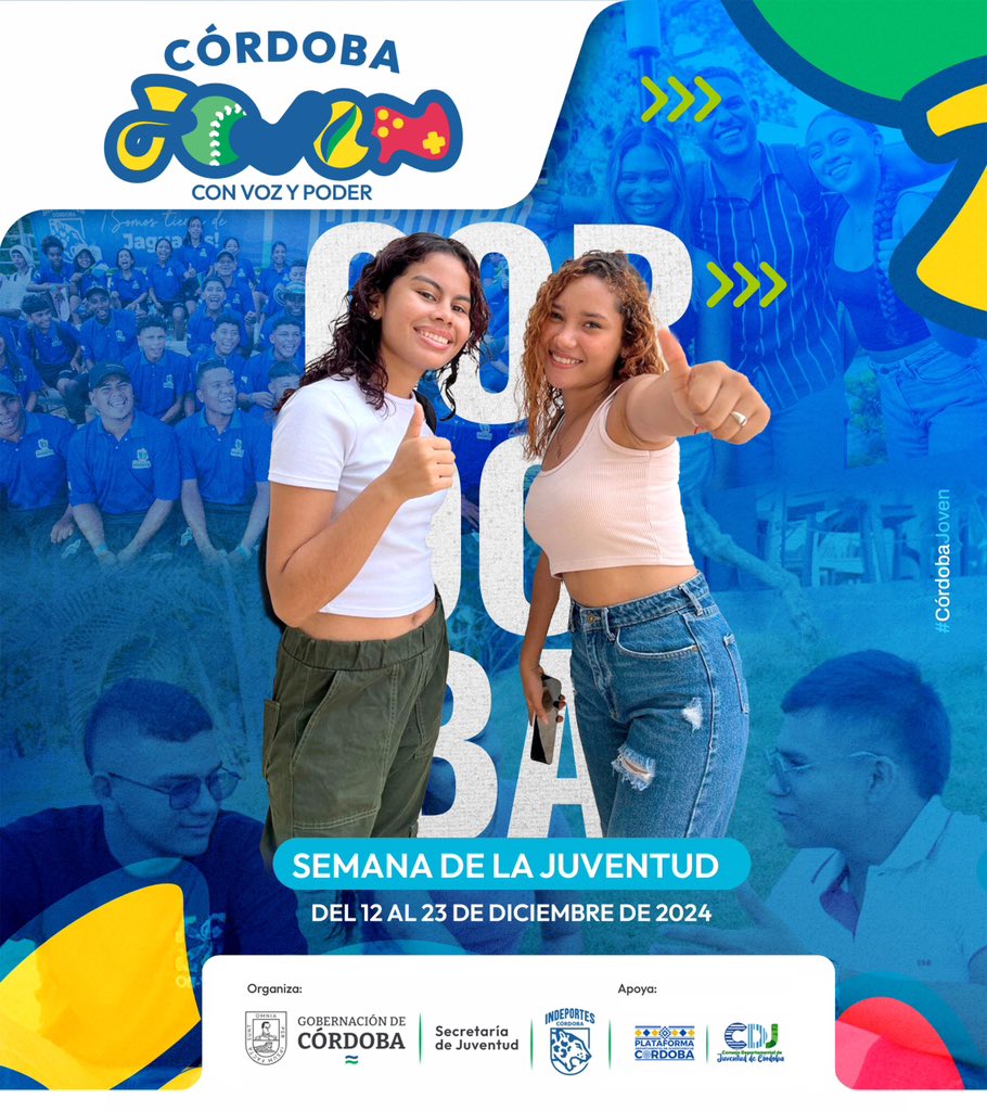 SecJuventud_cor's tweet photo. Córdoba Joven con Voz y Poder inicia su Semana de la Juventud💥

Del 12 al 23 de diciembre, celebraremos este evento que destaca el papel transformador de los jóvenes. Resaltaremos el talento y liderazgo juvenil en el deporte, la cultura, la participación y el emprendimiento🤩 https://t.co/Xouh2YkGWq