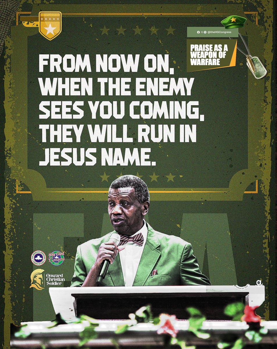 From now on, when the enemy sees you coming, they will run in Jesus name.

Day 1: Praise Jam
#HGC2024
#OnwardChristianSoldiers