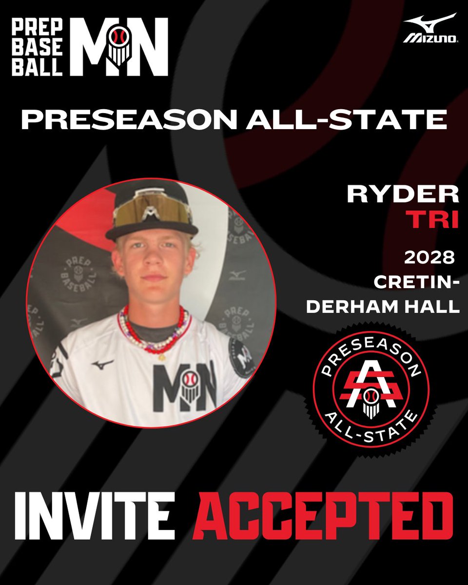 PrepBaseballMN's tweet photo. 𝟐𝟎𝟐𝟓 𝐏𝐑𝐄𝐒𝐄𝐀𝐒𝐎𝐍 𝐀𝐋𝐋-𝐒𝐓𝐀𝐓𝐄
𝘐𝘯𝘷𝘪𝘵𝘦𝘥 𝘈𝘤𝘤𝘦𝘱𝘵𝘦𝘥 ✅

Ryder Tri 

⚾ LHP/1B
🎓 2028
📚 @CDH_Baseball

#MNPAS2025
👤 https://t.co/TDBUOAF3qQ https://t.co/zlSYIuVVjf