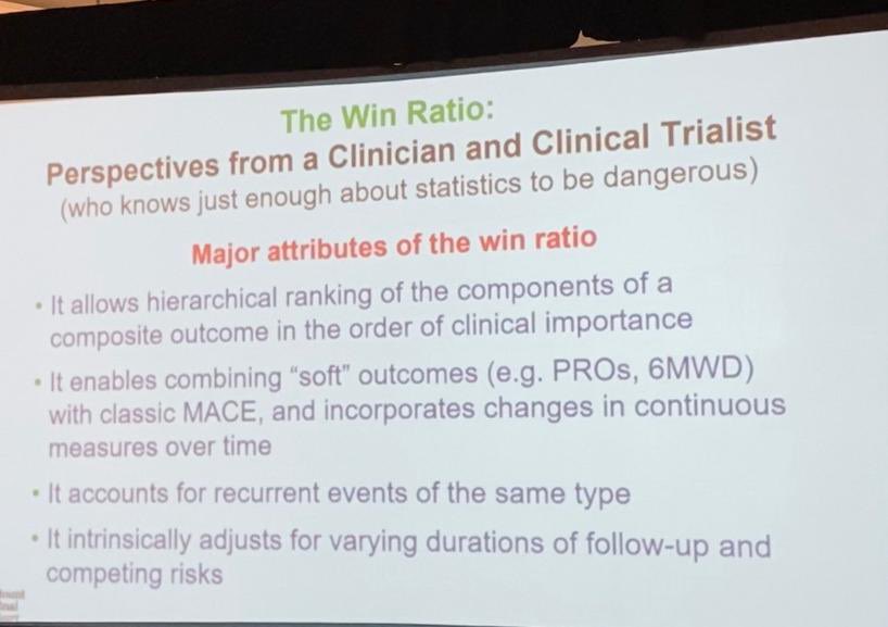 IsraaFadhilYas1's tweet photo. #WinRatio : Advantages &amp; limitations. Interesting talk by Dr Gregg Stone @CVCTForum in #WashingtonDC 

#CVCT2024 https://t.co/pwn2uHxSqn