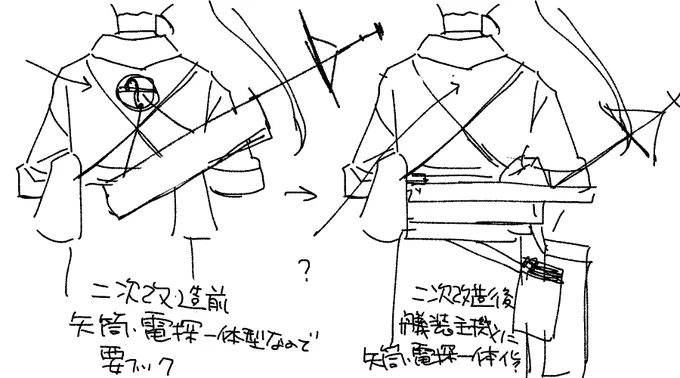 そういえばの話なんですが
鳳翔さんは改二になってから艤装の矢筒+電探が背負いから艤装ドッキング式に変更になったから、背中のフック部分(飛龍ちゃん改二の背中についてるやつ)は描かないようにしてるんだけど、みんなどうしてるんじゃろう…

あと鳳翔さんの腰痛が心配だ 