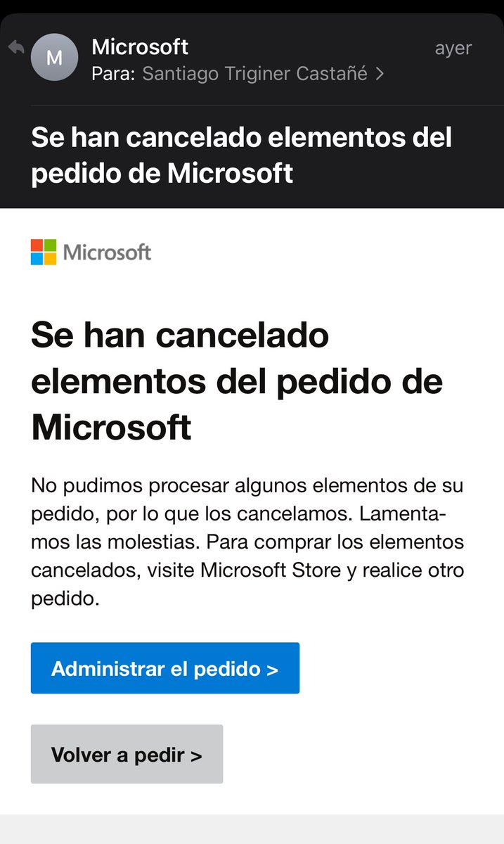 santitriginer's tweet photo. Os parece normal (o presentable?) que @MicrosoftES @Microsoft  cancele unilateralmente el pedido de un laptop de alta gama, 10 días después de su formalización y pago? sin explicación alguna? https://t.co/pjONM9nMcu