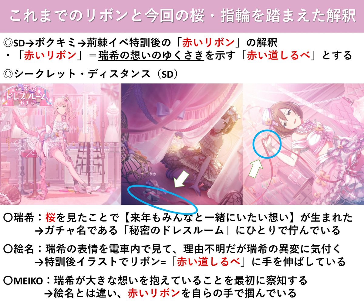 prsk_hi's tweet photo. 「傷だらけの手で、私達は」イベントの特訓後イラストを見て思ったことをまとめました
「シークレット・ディスタンス」から始まった赤いリボンの結末についての個人的な解釈です https://t.co/NAcXtiacHc