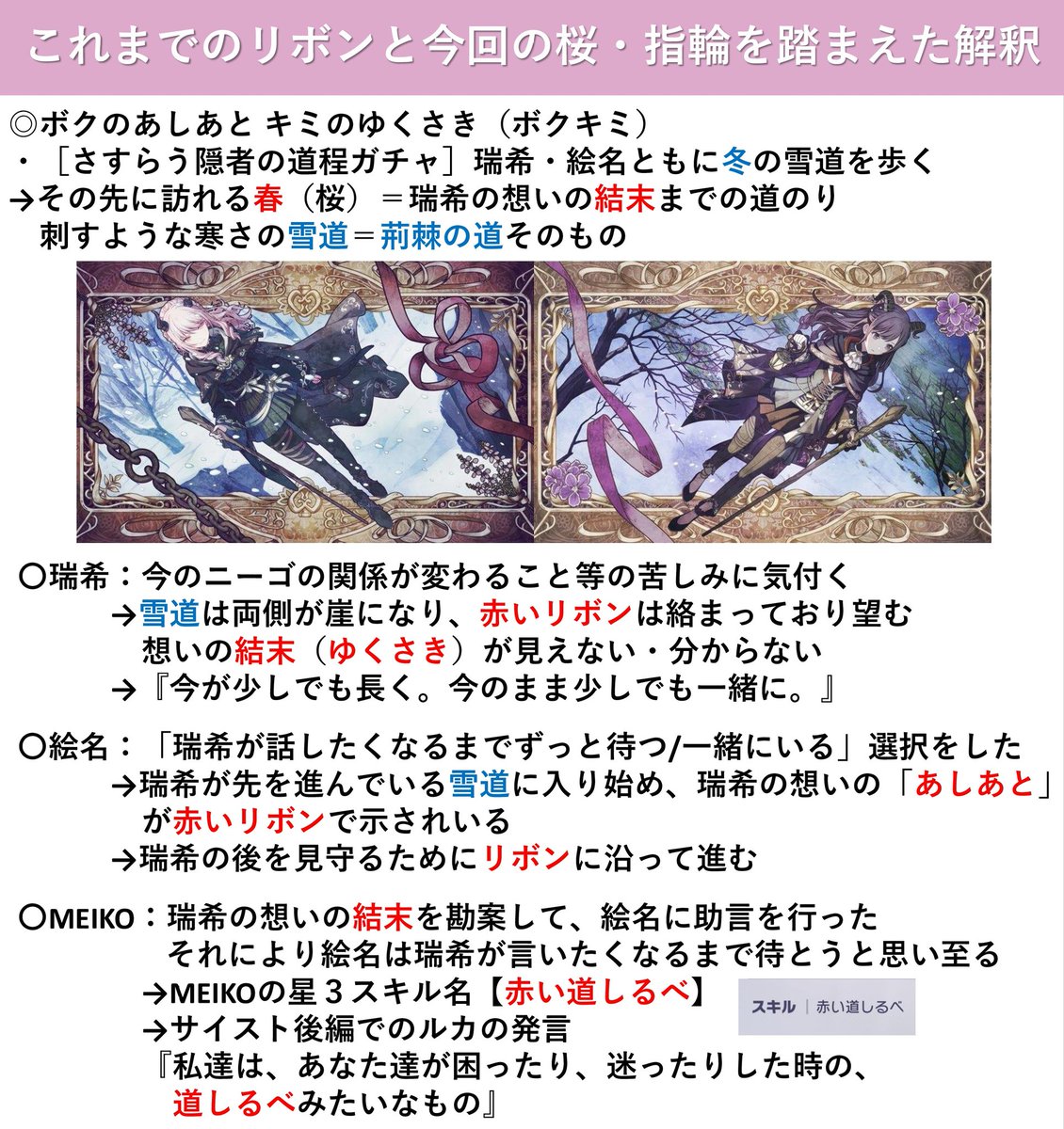 prsk_hi's tweet photo. 「傷だらけの手で、私達は」イベントの特訓後イラストを見て思ったことをまとめました
「シークレット・ディスタンス」から始まった赤いリボンの結末についての個人的な解釈です https://t.co/NAcXtiacHc