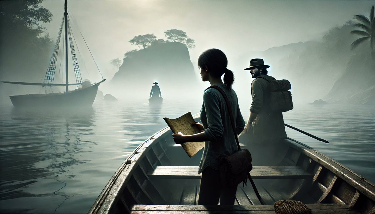 Crocodile_coin's tweet photo. While sailing toward the island, Eva met Daniel, a mysterious adventurer with a past shrouded in secrets. He, too, was searching for the Crocodilecoin, but his motives seemed different https://t.co/fcboIghZQX