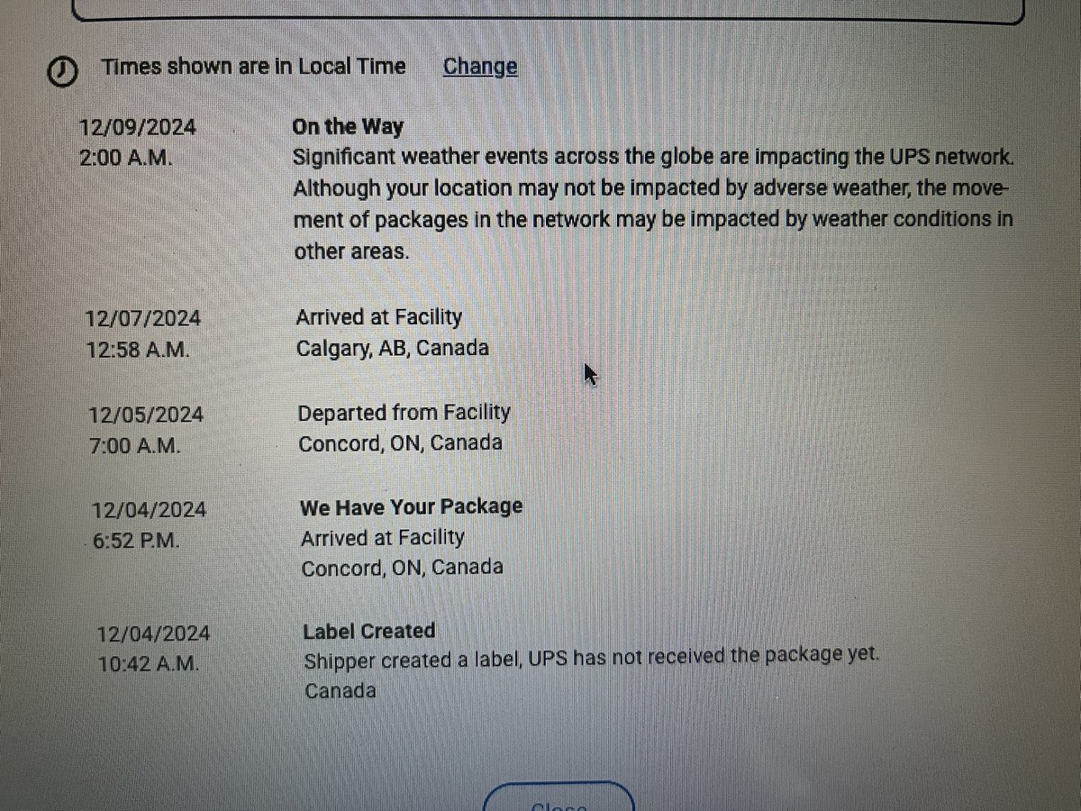 iamcodymack's tweet photo. I'm not buying it @UPS_Canada. I live in Calgary. Package got to your Calgary facility Friday night. Nice weather today and you couldn't get my parcel to me? The strike has been going for a while. Good companies adapt. They don't lie about why my parcel didn't get to me. https://t.co/VkI5TCK9iC
