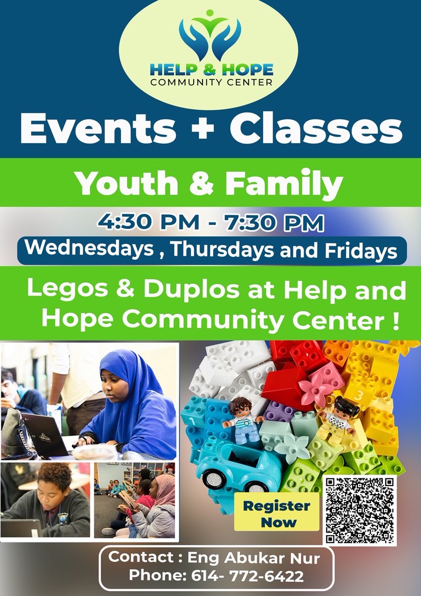 HelpHopeCC's tweet photo. Legos &amp; Duplos at Help and Hope Community Canter !
Drop in anytime and get your imagination working by exploring the many things you can create with LEGO and DUPLOS brinks. Ages K-12 and their caregivers.
Community Engagement with Burhan https://t.co/qdH74EEyKl