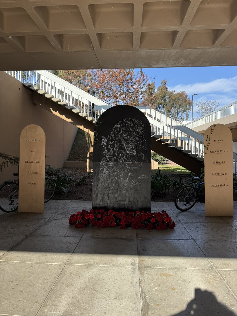 Religious art in the art class displays on campus.