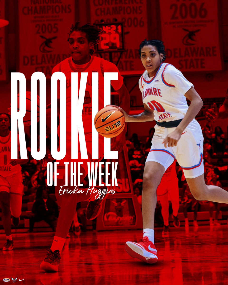 🚨MEAC ROOKIE OF THE WEEK 🚨
Congratulations to our very own Ericka Huggins on being named MEAC Rookie of the Week! #HornetNation is really proud of you !!

#InvestinFamily
#DSUWBB
#DSUHornets