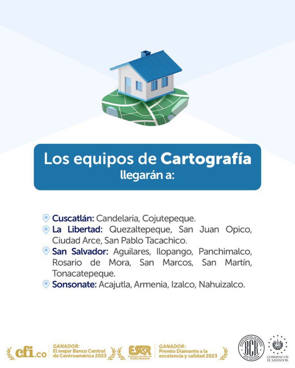 bcr_sv's tweet photo. 📢 Esta semana, nuestros equipos de cartografía para la encuesta de Hogares de Propósitos Múltiples, llegarán a estos lugares del territorio nacional. https://t.co/1SO3r50PHU