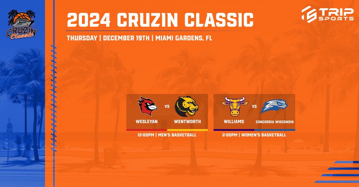 Trip Sports (@tripsportsinc) on Twitter photo We have two games on the schedule tomorrow at the #CruzinClassic #womensbasketball #mensbasketball <a href="/wes_mbball/">Wesleyan Basketball</a> <a href="/WITMBB/">Wentworth Basketball</a> <a href="/EphSports/">Williams College Ephs</a> <a href="/CUWFalcons/">Concordia Wisconsin Falcons</a> We have two games on the schedule tomorrow at the #CruzinClassic #womensbasketball #mensbasketball <a href="/wes_mbball/">Wesleyan Basketball</a> <a href="/WITMBB/">Wentworth Basketball</a> <a href="/EphSports/">Williams College Ephs</a> <a href="/CUWFalcons/">Concordia Wisconsin Falcons</a>