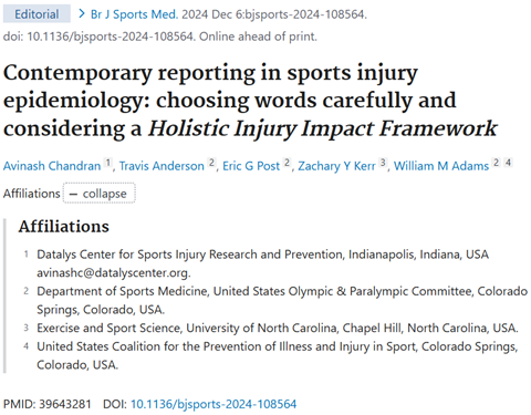 DatalysCenter's tweet photo. 🚨 New publication alert! 🚨 “Contemporary reporting in sports injury epidemiology: choosing words carefully and considering a Holistic Injury Impact Framework” was published in @BJSM_BMJ. [https://t.co/uStgv9TDZQ] #sports #injuryepidemiology https://t.co/Y9zHedFwBS