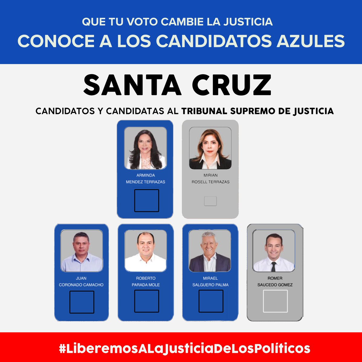 LucamperoBol's tweet photo. Jamás podría estar de acuerdo con el método impuesto para elegir a los magistrados de justicia en nuestro país. Este proceso es una copia fiel de las prácticas de los gobiernos del socialismo del siglo XXI, donde la justicia es manipulada al servicio del poder político.

Sin embargo, estoy convencida de que votar blanco o nulo es darle una tarjeta verde al gobierno para que siga prostituyendo y manejando nuestra justicia.

Por eso, tras días de debates, análisis y trabajo junto a grandes profesionales, hemos culminado una propuesta: listas azules. Estas listas facilitan la investigación ciudadana y ofrecen un par de opciones viables, entre las cuales podrá encontrar candidatos que se alejan del MAS y de los políticos tradicionales.

La intención es clara: liberar a la justicia del control partidario y de las garras del MAS. Pese al manoseo del proceso, el cambio arbitrario de reglas y la indignante parcialidad de estas elecciones, aún podemos devolver algo de independencia al máximo tribunal judicial.

El cambio está en nuestras manos, incluso en medio de este proceso imperfecto. ¡Investiguemos, decidamos y luchemos por una justicia libre!