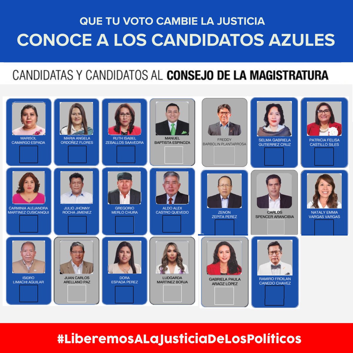 LucamperoBol's tweet photo. Jamás podría estar de acuerdo con el método impuesto para elegir a los magistrados de justicia en nuestro país. Este proceso es una copia fiel de las prácticas de los gobiernos del socialismo del siglo XXI, donde la justicia es manipulada al servicio del poder político.

Sin embargo, estoy convencida de que votar blanco o nulo es darle una tarjeta verde al gobierno para que siga prostituyendo y manejando nuestra justicia.

Por eso, tras días de debates, análisis y trabajo junto a grandes profesionales, hemos culminado una propuesta: listas azules. Estas listas facilitan la investigación ciudadana y ofrecen un par de opciones viables, entre las cuales podrá encontrar candidatos que se alejan del MAS y de los políticos tradicionales.

La intención es clara: liberar a la justicia del control partidario y de las garras del MAS. Pese al manoseo del proceso, el cambio arbitrario de reglas y la indignante parcialidad de estas elecciones, aún podemos devolver algo de independencia al máximo tribunal judicial.

El cambio está en nuestras manos, incluso en medio de este proceso imperfecto. ¡Investiguemos, decidamos y luchemos por una justicia libre!