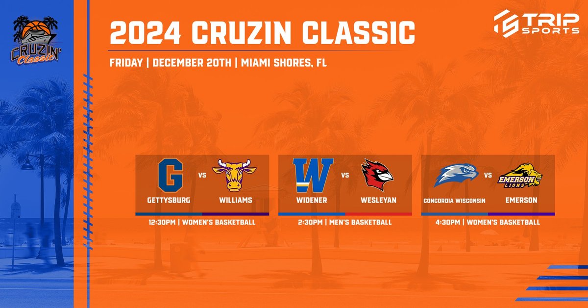 Trip Sports (@tripsportsinc) on Twitter photo We have SEVEN games on the schedule tomorrow at the #CruzinClassic Two women's games and one men's game are taking place at Barry University. #womensbasketball #mensbasketball <a href="/GburgWBB/">GburgWBB</a> <a href="/EphSports/">Williams College Ephs</a> <a href="/CUWFalcons/">Concordia Wisconsin Falcons</a> <a href="/CUWFalcons/">Concordia Wisconsin Falcons</a> <a href="/wes_mbball/">Wesleyan Basketball</a> <a href="/WidenerMBB/">Widener University MBB</a> We have SEVEN games on the schedule tomorrow at the #CruzinClassic Two women's games and one men's game are taking place at Barry University. #womensbasketball #mensbasketball <a href="/GburgWBB/">GburgWBB</a> <a href="/EphSports/">Williams College Ephs</a> <a href="/CUWFalcons/">Concordia Wisconsin Falcons</a> <a href="/CUWFalcons/">Concordia Wisconsin Falcons</a> <a href="/wes_mbball/">Wesleyan Basketball</a> <a href="/WidenerMBB/">Widener University MBB</a>