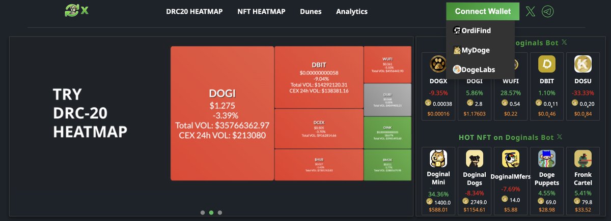 🐾 We're thrilled to announce that the <a href="/OrdiFind/">Ordi Find</a> wallet, supporting both Dune and TAP, is now available for connection on Doginals Heatmap X!

🔗 hmpx.io

Stay tuned - Dune and TAP heatmaps are coming! 🚀
And more! Stay with us! 

#Doginals #Dune #Dunes #TAP