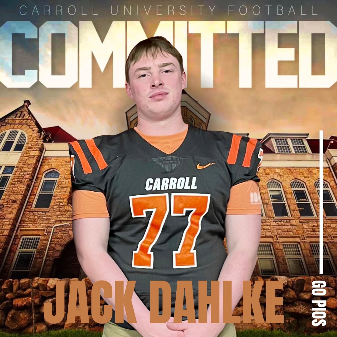 I’m excited to announce that I’m continuing my academic and football career at Carroll University! Thank you to my parents, coaches, and teammates that helped my get here. Thank you <a href="/CoachHolleyCU/">Garren Holley</a> <a href="/OLCoach_Ack/">Coach Ken Ackerman</a> <a href="/CoachBuddah/">Mike Budziszewski</a> for this great opportunity. Go Pios! 🔵🟠