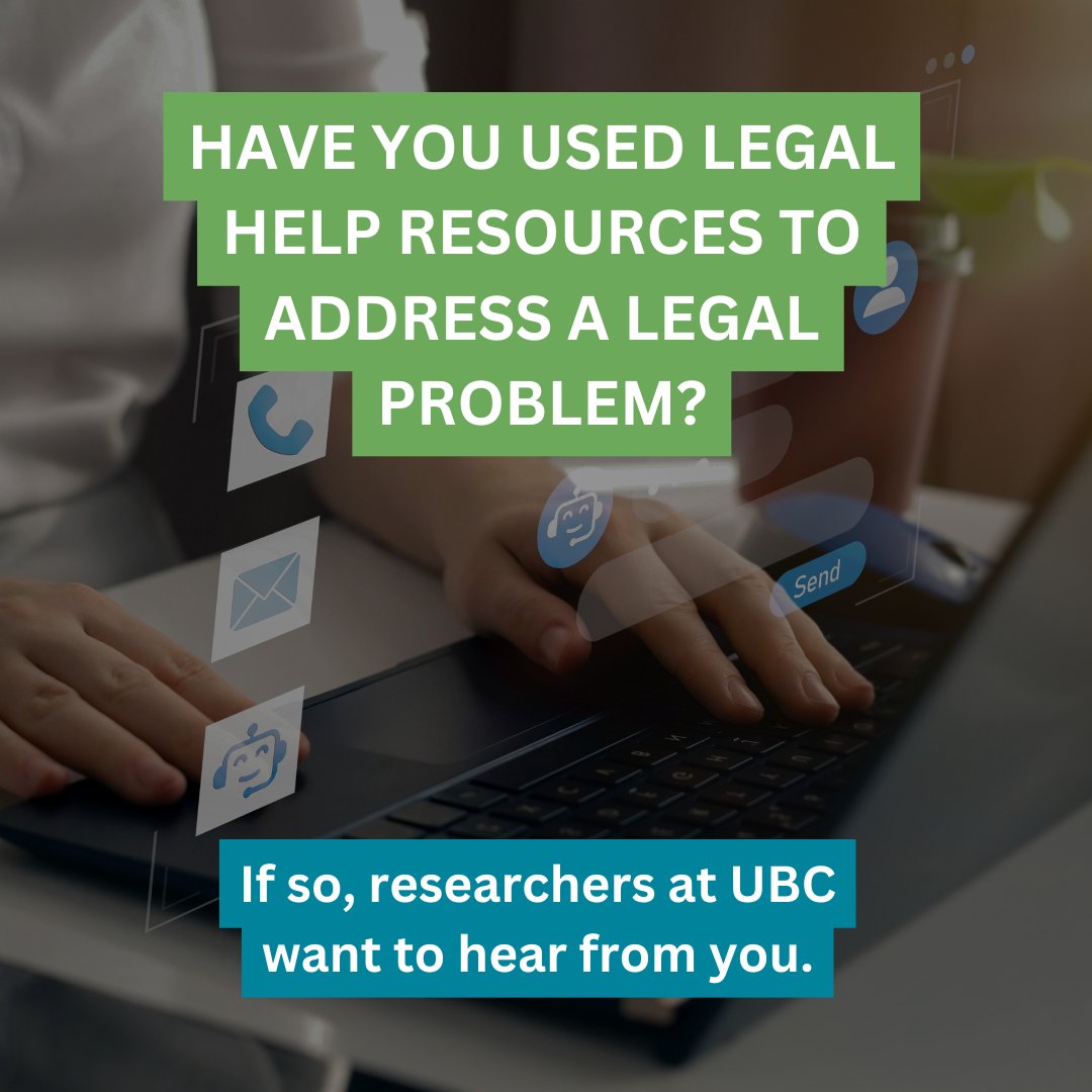 Have you used legal help resources to address a legal problem?
If so, researchers at UBC want to hear from you.
This is your chance to provide feedback on BC legal help information.
Visit the link to learn more and answer a few questions: ubc.ca1.qualtrics.com/jfe/form/SV_3y…