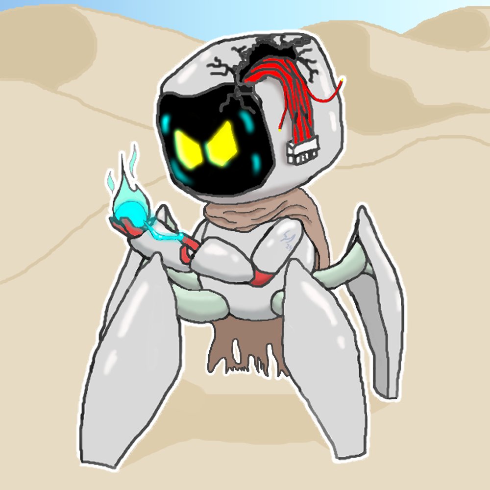 gummysandworm's tweet photo. My entry for the astrobot collab on Newgrounds. It turned out so good that it outshines the OC it is based on. Super proud.

#astrobot #robot #bot #desert #arachnid #soul https://t.co/Wc4hTOP6K8