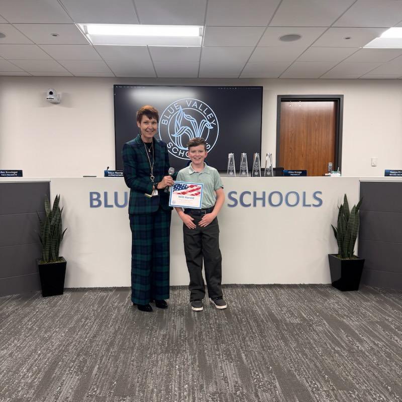 Our own Wilt Harold led the Pledge of Allegiance at tonight’s <a href="/bvschools/">Blue Valley Schools</a> board meeting. Way to go, Wilt!