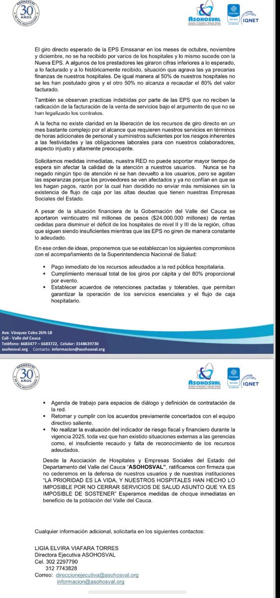 EspinosaRadio's tweet photo. “Nos permitimos informar que la red publica del departamento del Valle se encuentra al borde del colapso… ante la falta de pago de EPS intervenidas por la @Supersalud” dice comunicado de la asociación de hospitales del Valle.

¿Shú, shú, shú? https://t.co/rjImkeBkuc