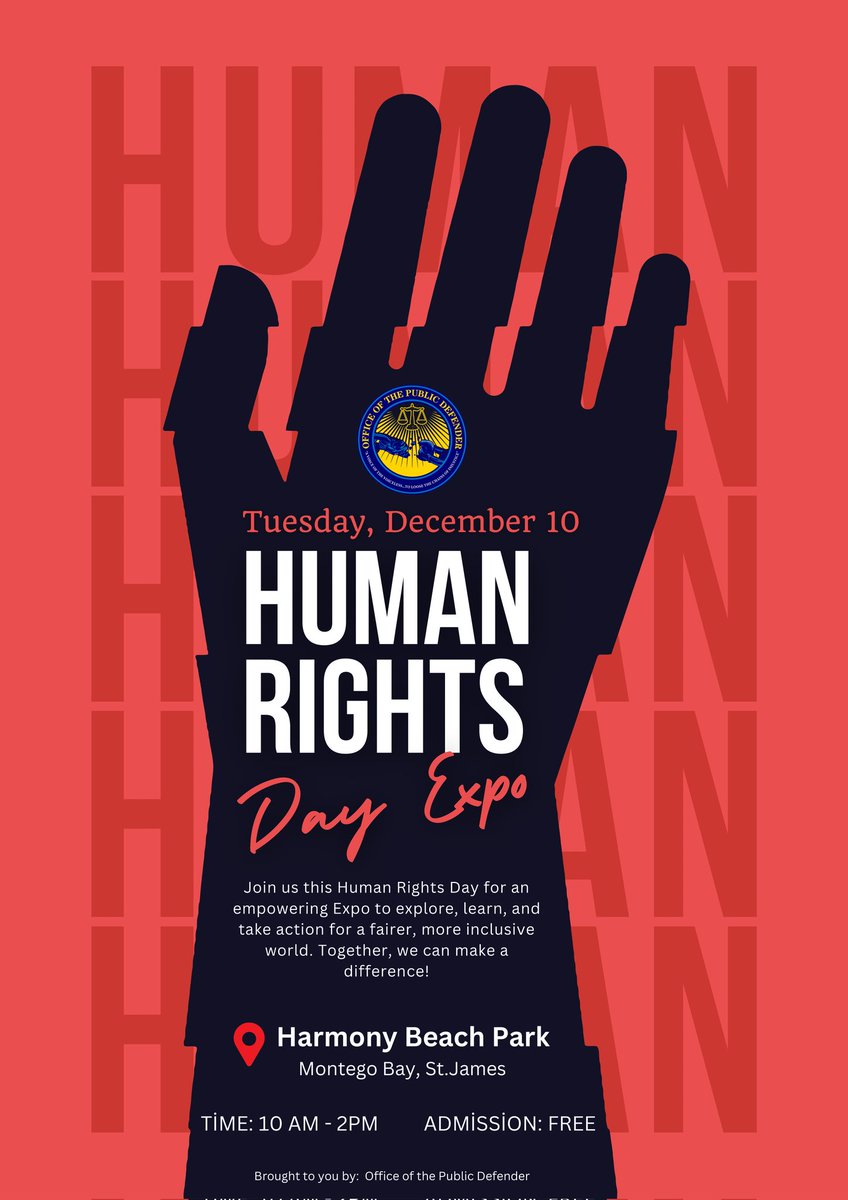 Join us this Human Rights Day! 🌍✨

Don’t miss this opportunity to engage, learn, and advocate for the rights that matter most.

#HumanRightsDay #OPD #EqualityForAll #JusticeMatters

🗓️ Date: December 10, 2024
📍 Location: Harmony Beach Park, Montego Bay
⏰ Time: 10am - 2pm