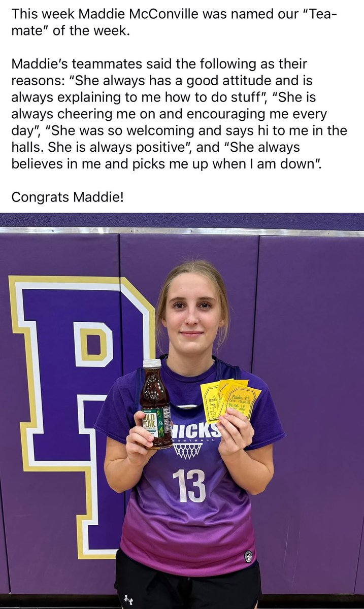 Congrats to this week’s “Tea-mate” of the week Maddie McConville! #teammate