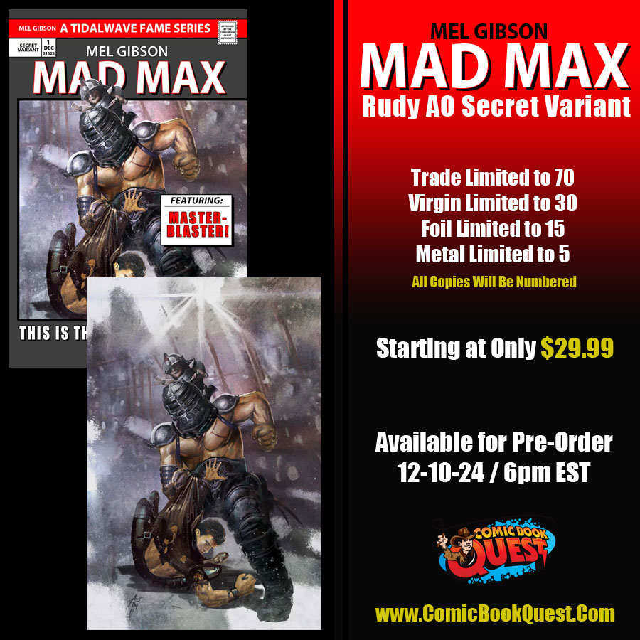 CBQuest's tweet photo. Available for Pre-Order 12-10-24 (6PM EST) Exclusively on https://t.co/bBCRMAUTFy
Mel Gibson Mad Max #1 Rudy Ao Secret Variant
Trade Limited to 70
Virgin Limited to 30
Foil Limited to 15
Metal Limited to 5
#comicbookquest #cbq #madmax #melgibson #comicbooks #comics #variant https://t.co/OHmkpmEICe