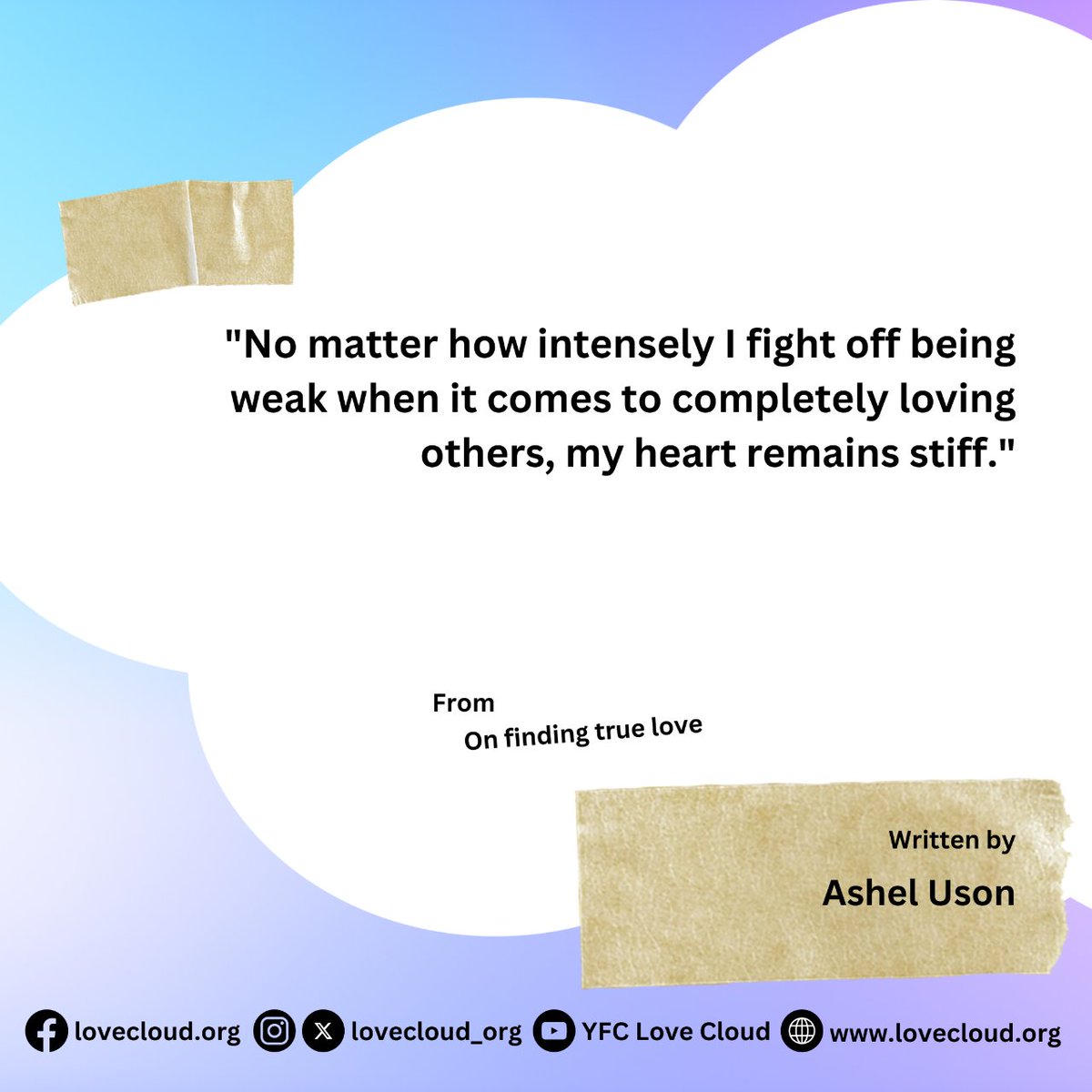 lovecloud_org's tweet photo. Embracing vulnerability in love means confronting our own limitations.

from On finding true love written by Ashel Uson

Read it here: https://t.co/LNPciq5Ggw

#LoveCloud #WhereLoveReigns https://t.co/uohXjzjIc5