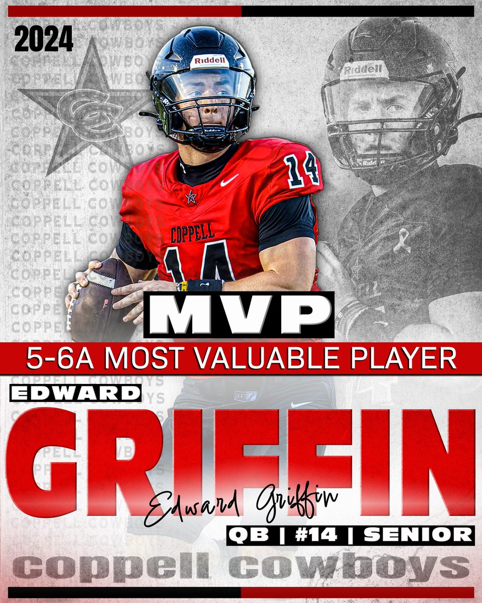 Coppell Football (@coppellfootball) on Twitter photo Congratulations to the 5-6A District Most Valuable Player!
QB - <a href="/Edward14Griffin/">Edward Griffin</a>
#CFND #Deepwater Congratulations to the 5-6A District Most Valuable Player!
QB - <a href="/Edward14Griffin/">Edward Griffin</a>
#CFND #Deepwater