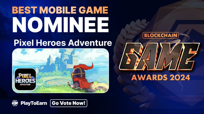 PixelHeroesMMO's tweet photo. 🔥This is truly exciting news!🔥

Pixel Heroes Adventure has been nominated for Best Mobile Game in the Blockchain Game Awards 2024! This nomination is a testament to our innovation in Web3 gaming.🎉
https://t.co/iGmUPMVHJ8

The recognition of our efforts has begun. Visit the Play to Earn link and show your support for Pixel Heroes Adventure!💪

Players who participate in the voting will automatically enter the PS5 and USDT giveaway! Don’t miss out make sure to join!⚔️

Let’s show the power of the Pixel Heroes Adventurers!
#PixelHeroesAdventure #PlayToEarn