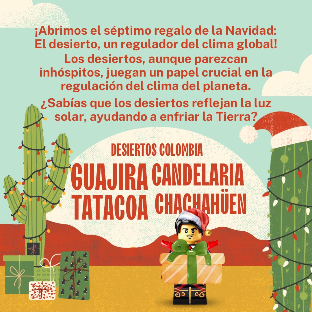🎁El desierto: un aliado inesperado contra el calentamiento global. 🏜️ ¿Sabías que Colombia también tiene desiertos?  La Guajira,La Tatacoa, Candelaria y Chachahüen, con sus paisajes únicos, reflejan la luz solar ayudando a enfriar el planeta.