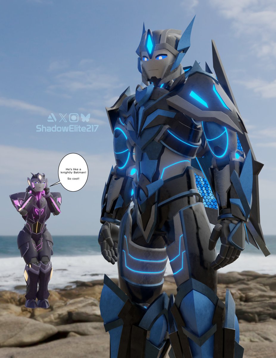 Caliban 2.0 - wanted to update him for better body proportions!  Eventually I'll update Penne &amp; Dragon Armor to match up with the new model. But for now, Kyrie's Happy with his new look 😁
#blender #b3d #robot #knight