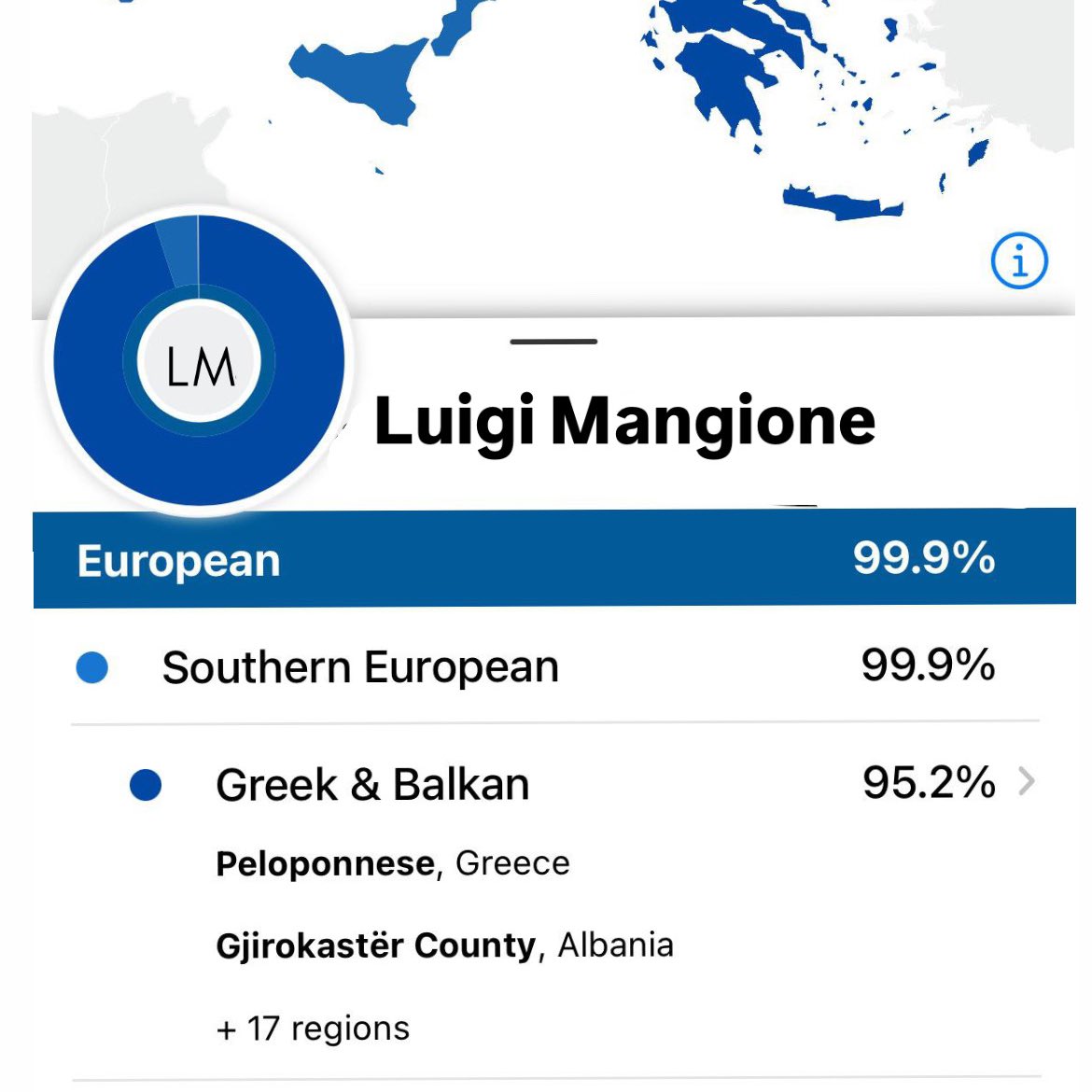 wrappedaroundme's tweet photo. BREAKING: Through his publicly available 23 &amp; Me profile, the UnitedHealth CEO shooter can been confirmed to be of ALBANIAN origin. He is now featured on the Arbëreshë wiki https://t.co/MlGlRV78Lb