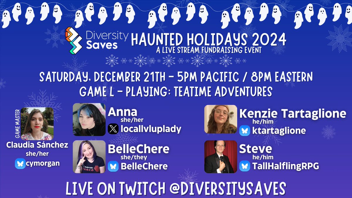anna 🫧 (@locallvluplady) on Twitter photo HEY! ❄️
Are you busy on December 21st at 5PM PST? No? AWESOME!
Come watch me play the feisty Cassie Chomperelli in a super cozy Teatime Adventures oneshot for <a href="/diversitysaves/">Diversity Saves</a> Haunted Holidays event!
Not only will it be a super chill time, but it also supports an awesome cause! HEY! ❄️
Are you busy on December 21st at 5PM PST? No? AWESOME!
Come watch me play the feisty Cassie Chomperelli in a super cozy Teatime Adventures oneshot for <a href="/diversitysaves/">Diversity Saves</a> Haunted Holidays event!
Not only will it be a super chill time, but it also supports an awesome cause!